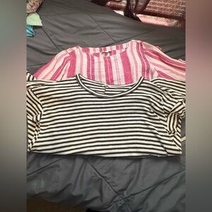 Two shirts Pink striped and Gray striped
